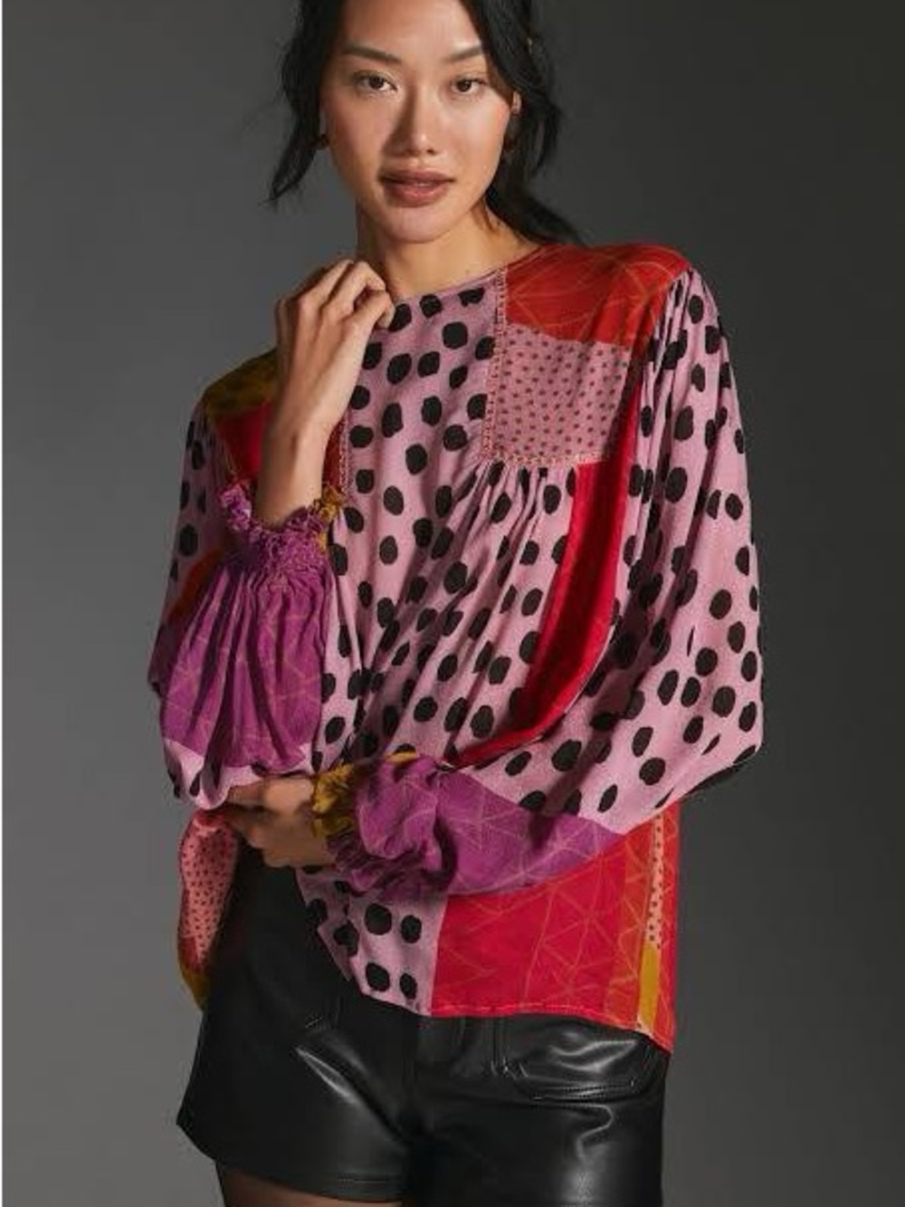 Anthropologie Bl-nk London Miranda Peasant Blouse Medium Multicolor Patchwork